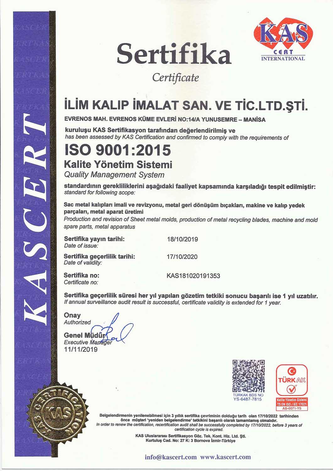 iso 9001 2015 sertifika